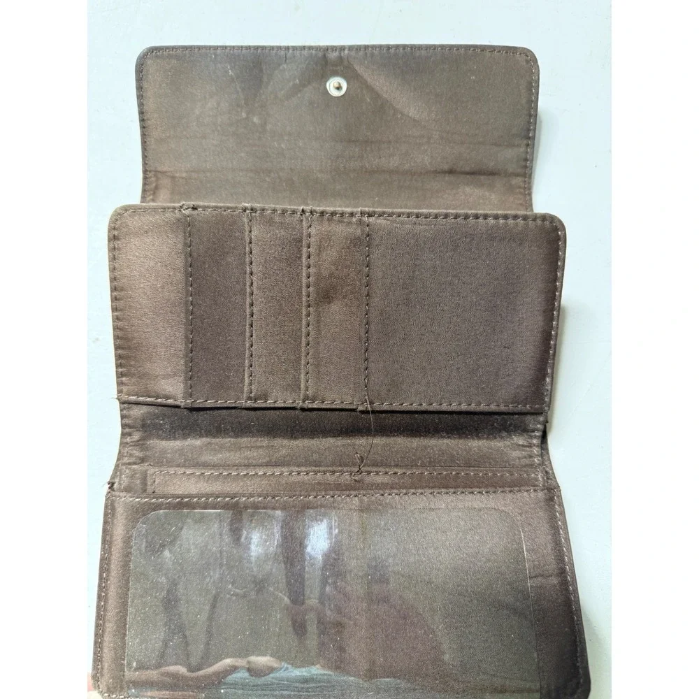 Tommy Hilfiger Monogram Trifold Wallet Brown Turn Lock Logo Geometric Women